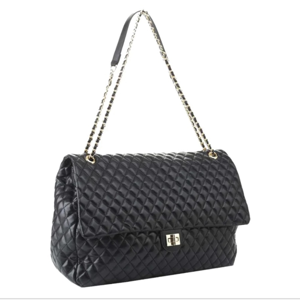 #13 Jumbo Black Quilted Design Texture Twist Turn Flap Open Closure… - Picture 2 of 7